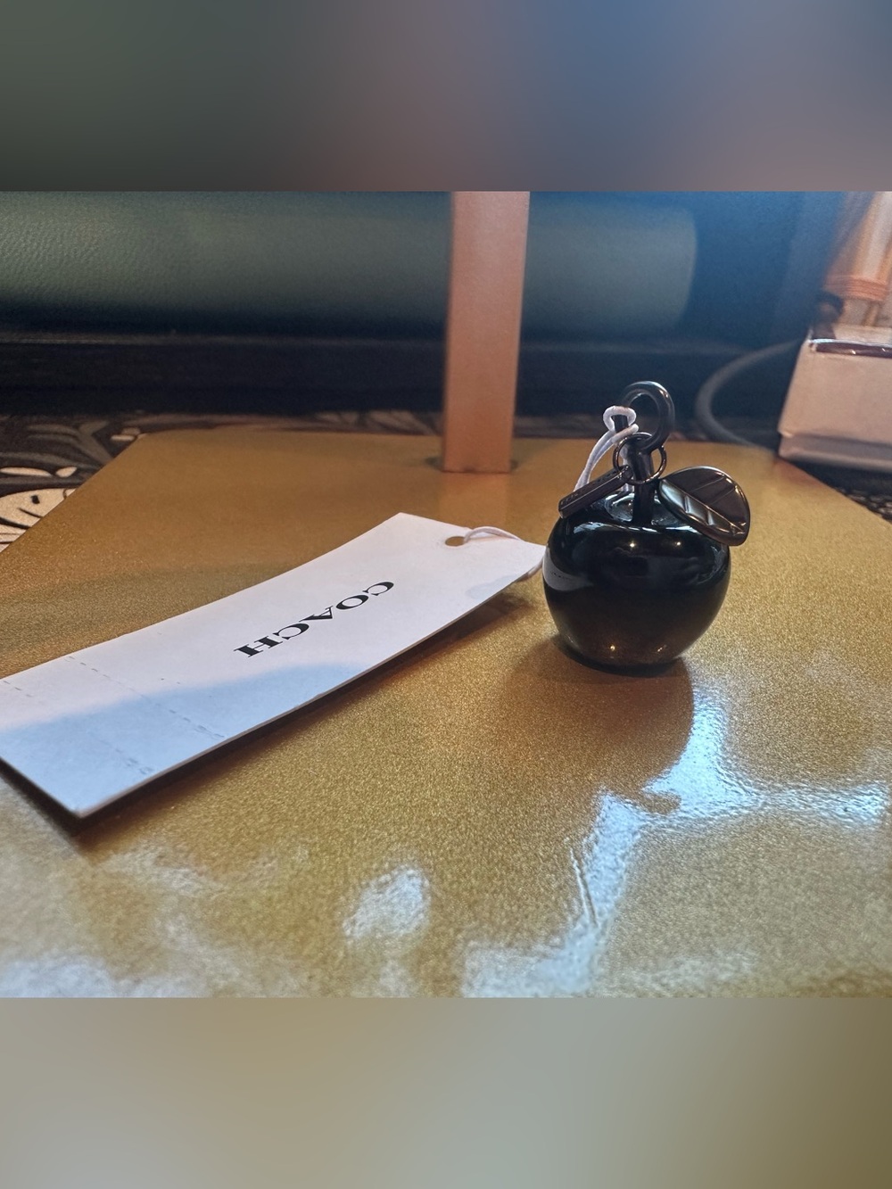 Coach Black Apple Charm with Leaf Tag